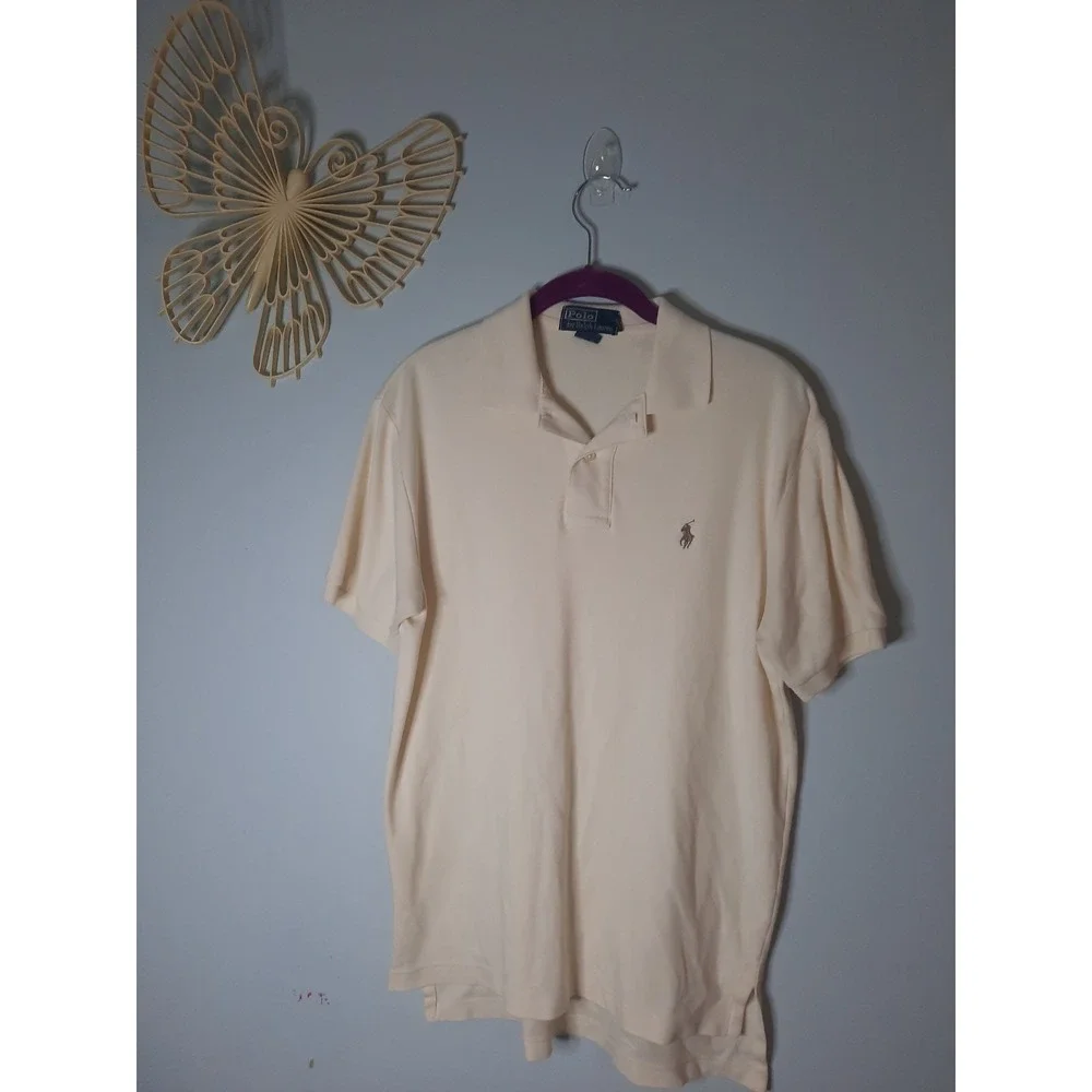 Polo Ralph Lauren Mens Short Sleeve Pique Polo Shirt Cream Off White Small